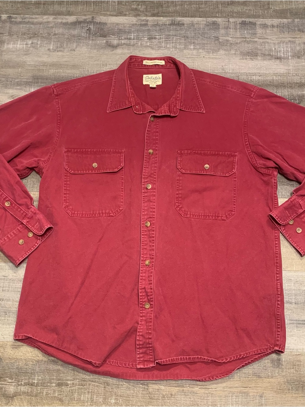 Cabelas Stonewash Canvas Button Up Shirt Mens Large Workwear Outdoor Utility